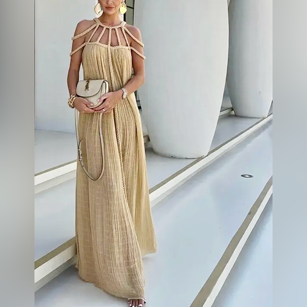 Elegant Lace Up Hollow Out Backless Maxi Dress